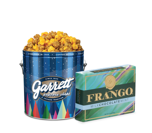 Chicago Classic Bundle - Classic Blue Holiday Spruce tin of Garrett Mix with Box of 15 Frango Milk Chocolate Mint